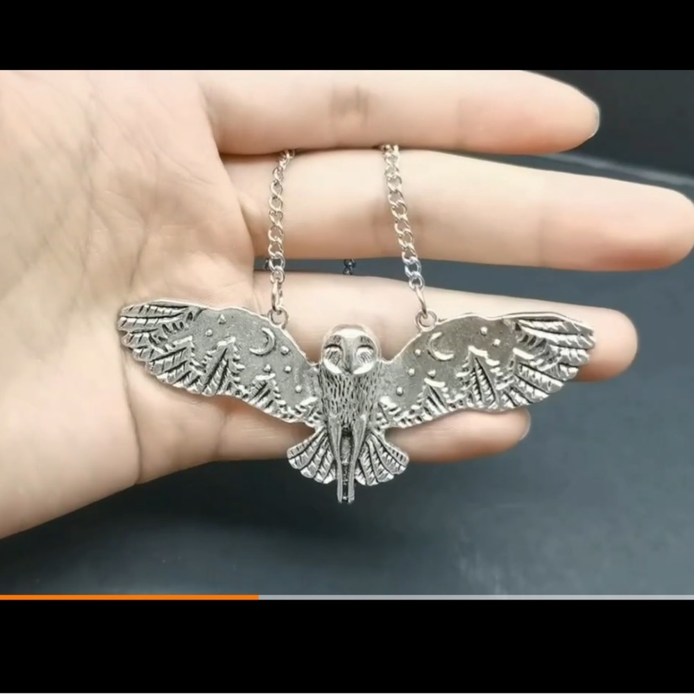 Silver Flying Owl Necklace - Picture 4 of 5